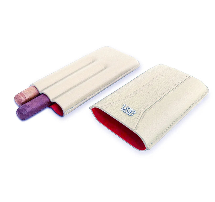 Cream Leather 3 Finger Cigar Pouch