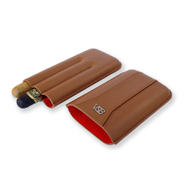 Brown Leather 3 Finger Cigar Pouch