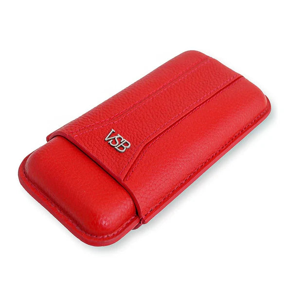 Red Leather 3 Finger Cigar Pouch
