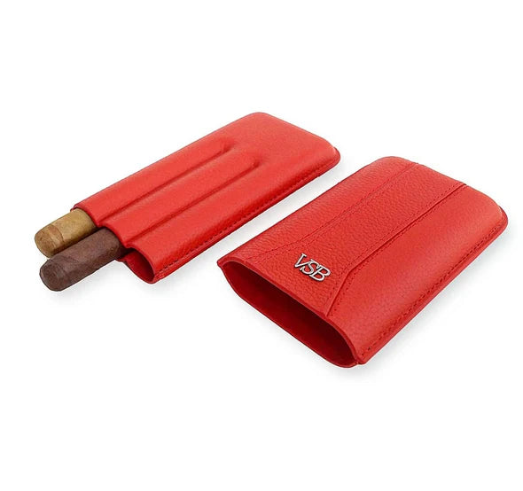 Red Leather 3 Finger Cigar Pouch