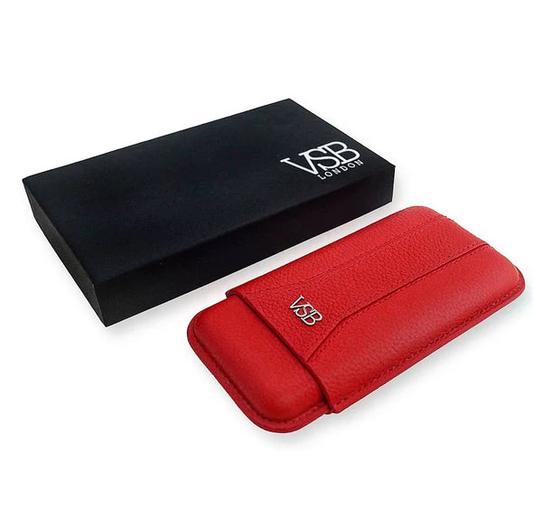 Red Leather 3 Finger Cigar Pouch
