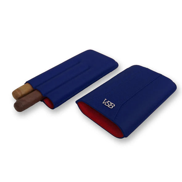 Blue Leather 3 Finger Cigar Pouch